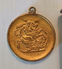 Vintage Goldtone St. George and The Dragon Medallion Pendant - Princess on Back? picture