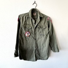 Vintage 50s 60s BSA Boy Scouts Official Shirt Olive Green Patches Wakeeney KS picture