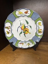 Taitu Dinner Plate Kutani Japanese Blue Green Panels Animals Fruit VTG 10.5” picture