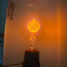 Vintage Light Bulb Pumpkin Jack O Lantern Aerolux Style Orange Neon Halloween picture