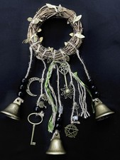 Handmade Witch Bells, Wreath, Pentacle, Moon, Sun, Wicca, Witchy Decor, New picture