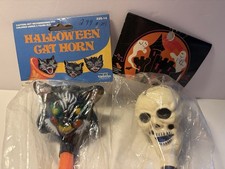 Two New In Package Vintage Old Stock Halloween Horns Black Cat & Skeleton picture