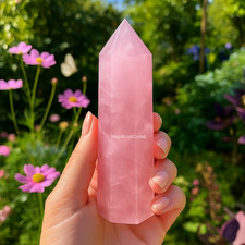 High Quality Rose Quartz Tower Point Pink Crystal Healing Meditation Stone Decor picture