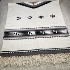 SW Vintage Native American Mexican Hand Woven Wool Blanket Poncho Aztec Navajo picture
