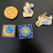 Vintage Quacker Factory Button Covers lot of 5 Sun Moon Angels Celestial picture