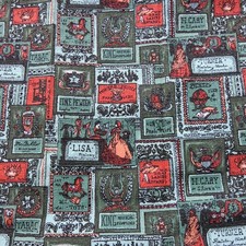 Vintage MCM Market Place Shops Theme Novelty Barkcloth Fabric 53x47 picture