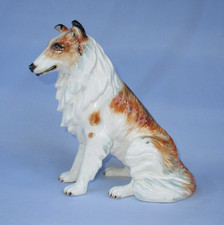 Vintage Ceramic Collie Dog Goldscheider Everlast USA large glossy figurine gold picture