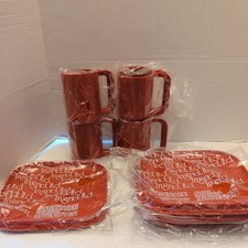 Vintage MCM Ingrid  Snax Snack Set of 4 Mugs & 4 Square Plates funky atomic  picture