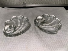 2 Shell Shaped Tapered Candle Holders Clear Glass picture