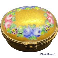 VTG Limoges France Peint Main Trinket Pill Box Gold Gilt Roses Flower Hinged picture