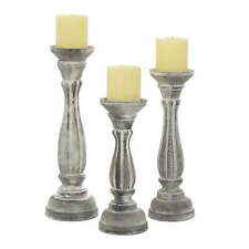 Traditional Gray Carved Wood Candle Holder with Whitewashed Finish picture