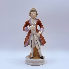 Vintage Occupied Japan Porcelain Colonial Man Figurine Rust Gold Gilt 5 Inch picture