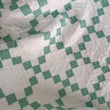 Antique Vintage Green 1930s Hand Stitched Irish Chain Quilt picture