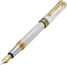 Xezo Maestro 925 Sterling Silver/White MOP Fine Fountain Pen, 18K Gold Plated picture