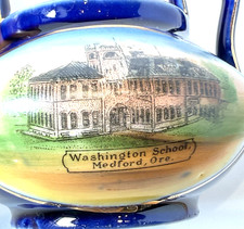 MEDFORD , OREGON  - WASHINGTON SCHOOL - Antique Souvenir China Painted Cobalt picture