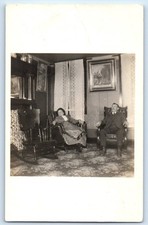 c1910's Couple Rocking Chair House Parlor Interior Dead Dog RPPC Photo Postcard picture