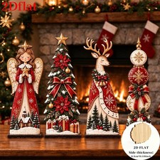 Wooden Christmas desktop ornaments set 4 pcs rustic style picture