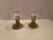 Vintage Hand Blown Wine Glass Goblet with Green Bubble Stem in Set of 2 picture