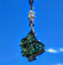 MOLDAVITE & HERKIMER DIAMOND Necklace. Tektite Crystal 925 Pendant Synergy 12 picture