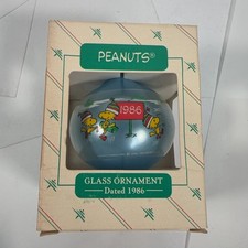 Vintage Hallmark Keepsake Peanuts Snoopy Woodstock Ornament Blue Medium 1986 picture