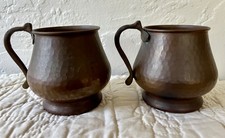 Antique Arts and Crafts Handmade Hammered Copper Pair of Primitive Mugs picture