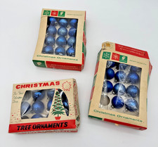 Vintage Blue Glass Mini Christmas Ornaments LOT of 33 Original Boxes READ picture