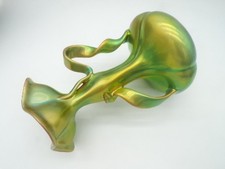 Antique Green Iridescent Art Nouveau Zsolnay Eosin Lustre Ribbon Ear Vase picture