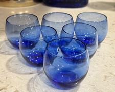 Set of 5 Vintage Cobalt Blue Round Glass Votives Roly Poly Cups Candle Holders picture