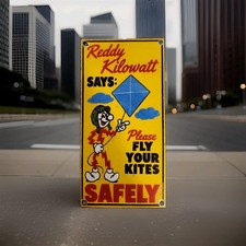 Rare Porcelain Sign ( Reddy) Please Fly Your Kites Safely GE Electric Gas Oil  picture