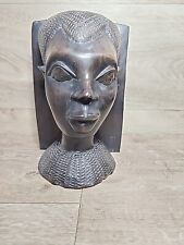 Vintage Hand Carved African Tribal Ironwood Wooden Face Bookend Male Or Female picture
