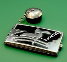 Antique Black Enamel Combination Compact Tango Lip Color Bird Trees picture