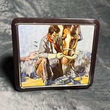 Vintage Stetson The Last Drop Tin Box West Germany Lon Megargee Cowboy Western picture