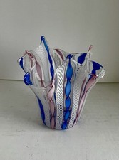 MCM Venino Fazzoletto Latticino Art Glass Murano Italy Handkerchief Vase picture
