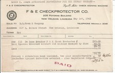 Antique Ephemera New Orleans F&E Checkprotector Co. Receipt 1941 Poydras picture
