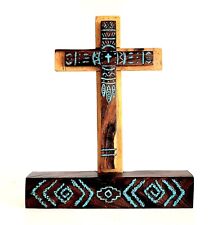 Handmade Desert Ironwood Wood Cross, Genuine Turquoise, Native American Cross picture