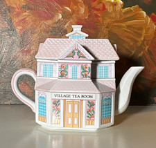 Vintage Lenox Village Tea Room Porcelain Teapot w/ Lid 1991 Pink White Blue picture