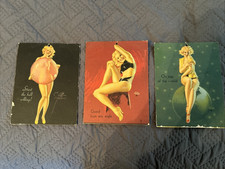 Lot of 3 Vintage 1940s Earl Moran Pin Up Calendar Art Globe Ball Angle 6x4.75 picture