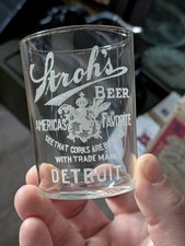 Pre Prohibition Advertising Stroh's Beer Etched Glass Detroit Michigan picture