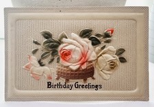Vintage Antique c.1907-15 Germany Embossed Victorian Birthday Postcard Roses picture