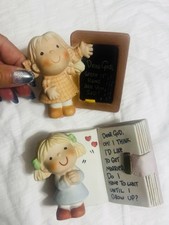 Enesco Dear God Kids 1982 Girl Figurine Set 2pc Chalkboard Diary Ceramic picture