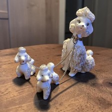 Vintage Lefton White Spaghetti Poodle Family Figurine Set Mom & 2 Pups C-5898 picture