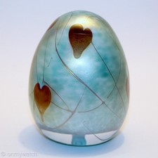 EARLY RARE  GIBSON, Charles Paperweight SIGNED 1976 IRIDESCENT ArT GLaSs Hearts picture