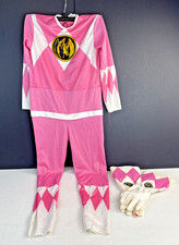 1994 Mighty Morphin Power Rangers Pink Halloween Costume & Gloves Youth Size M picture