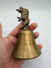 Vtg Solid Brass Hand Bell Rearing Bull Figural Handle Decorative Dinner Call picture