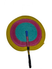 Nigerian Handmade Woven Round Fan African Ethnic Boho Wall Decor Colorful Tribal picture