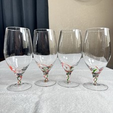 4- VTG Lenox Holiday Ribbon All Purpose Beverage Glass Red Green Twisted Stem picture