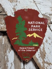 VINTAGE NATIONAL PARK PORCELAIN SIGN OLD DEPARTMENT OF INTERIOR ARROWHEAD FOREST picture