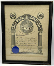 Vintage 1929 Seattle Washington Universal Craftsmen Engineers Certificate Framed picture
