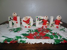 VINTAGE CHRISTMAS NOEL CANDLE HOLDERS KIDS IN SANTA SUIT  JAPAN LIPPER MANN picture