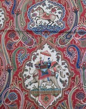 Vtg P. Kaufman Elephant Horse Indian Paisley Flowers Red Beige 56